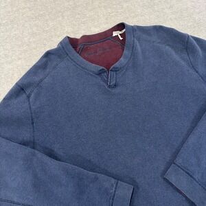 Tommy Bahama Mens XL Blue Cotton Split Neck Henley Pullover Sweatshirt